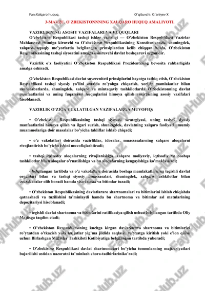 o`zbekistoning xalqaro huquq amaliyoti